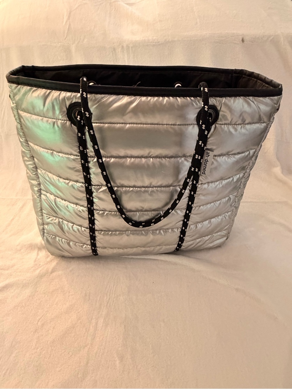 Ah dorned metallic Silver Quilted Tote Bag